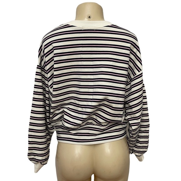 Kenzie Striped Tie Waist Long Sleeve Top‎ Pink White Black Jersey Sweatshirt - Picture 2 of 8